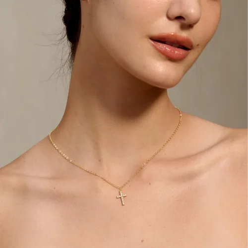Miniatura 2 de Tewiky Cross Necklace for Women-Dainty Simple 14k Goldsterling silver Plated Cross Pendant Cute Diamond Necklaces for Women Gold Jewelry