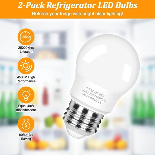 Miniatura 3 de Brightever Bombillas LED para refrigerador equivalentes a 40 W, bombillas de 120 V para electrodomésticos de nevera, 4 W, 2700 K, blanco cálido