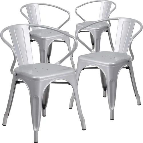 Miniatura 16 de Flash Furniture silla de metal con apoyabrazos, Metal, Negro