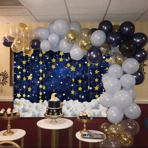 Miniatura 2 de INRUI Twinkle Twinkle Little Star - Fondo de fotografía para baby shower, estrella dorada, galaxia, cielo estrellado, nublado, baby shower