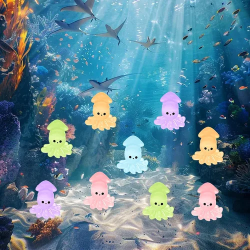 Miniatura 5 de 40 piezas de pequeños calamares luminosos de resina en miniatura, animales marinos en miniatura para decoración de acuario, jardín de hadas