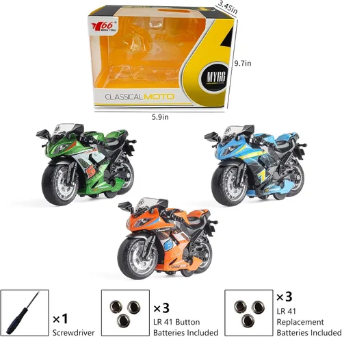 Miniatura 5 de Motocicleta de juguete - Vehículo de juguete tirador con sonido y luz, motocicletas de juguete para niños, juguetes para niños de 3 a 9 años (Azul)