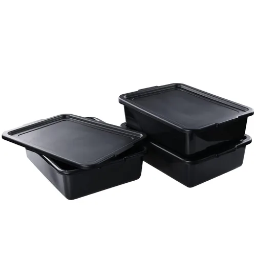 Miniatura 7 de Paquete de 3 cajas de plástico con tapa, tinas de autobús comerciales, 13 L, color negro