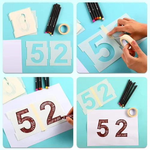Miniatura 4 de Juego de 20 plantillas de bordillos de 0 a 9 números de dirección reutilizables, plantillas de números de plástico con 2 rollos de cinta adhesiva