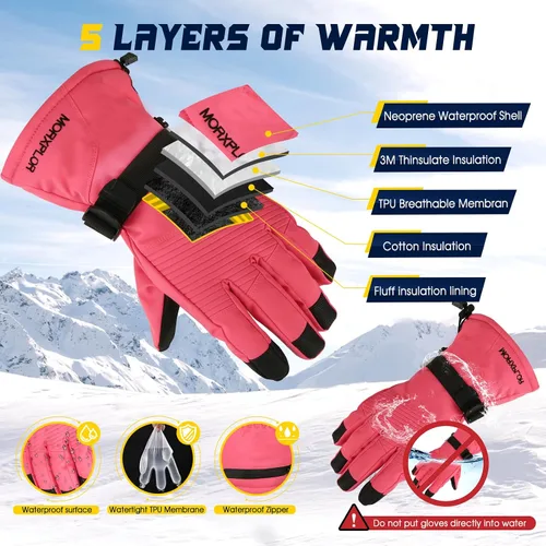 Miniatura 3 de MORXPLOR Guantes de nieve de esquí de invierno para hombres y mujeres, impermeables, resistentes al viento, para pantalla táctil, guantes