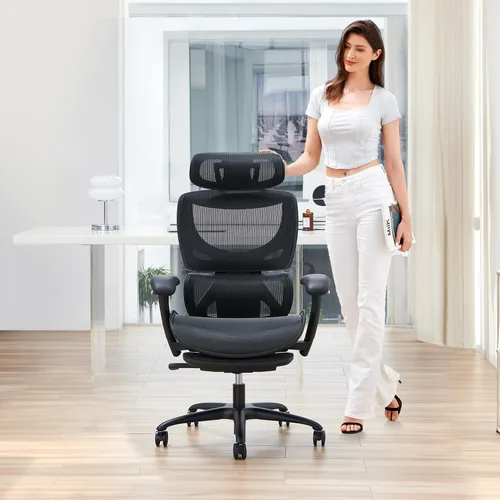 Miniatura 8 de COLAMY Silla de oficina ergonómica de malla con reposapiés, silla ejecutiva de escritorio de computadora con respaldo alto y reposacabezas anchos
