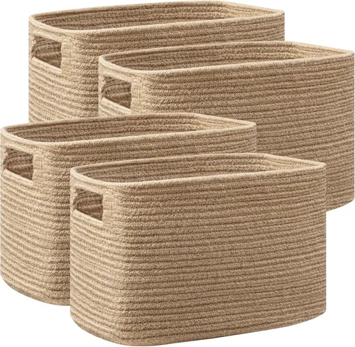 Miniatura 19 de UBBCARE Paquete de 2 cestas de almacenamiento para organizar, cestas de estante con asas, cestas de almacenamiento tejidas para estantería/estante