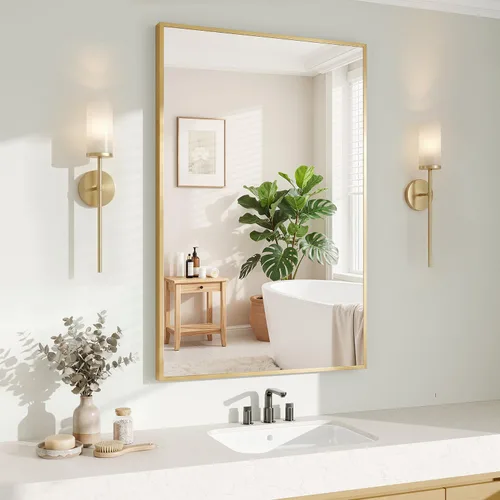 Miniatura 23 de Koonmi Espejo de pared rectangular negro, espejo de baño de 24 x 32 pulgadas, espejo de tocador con marco de aluminio para entrada, sala de estar