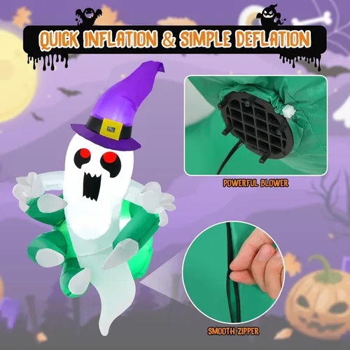Miniatura 8 de Tangkula Fantasma inflable de Halloween de 3.6 pies que estalló de la ventana, fantasma espeluznante de ventana colgante con luces LED, decoración