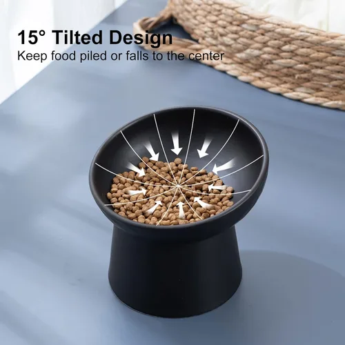 Miniatura 3 de YauYik Cuenco elevado para gatos, color negro, cuencos elevados de comida para gatos con ángulo inclinado, sin estrés, antivómitos, cuenco de agua