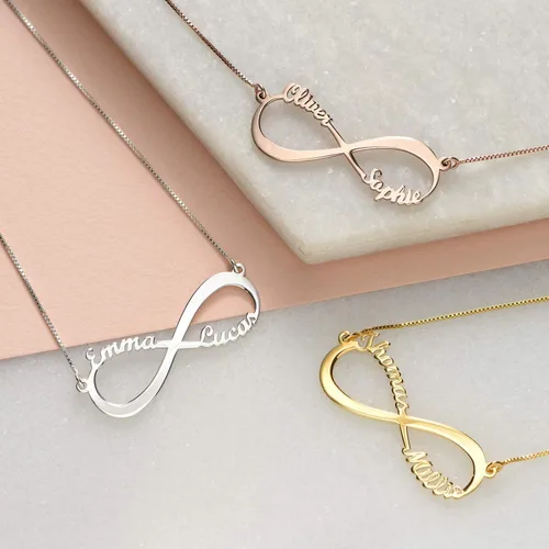 Miniatura 8 de MYKA - Collar con dije de infinito personalizado con nombre para parejas joyería de amor eterno con 1 o 2 nombres plata de ley chapado en oro