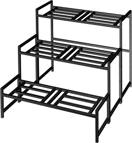 Miniatura 8 de Lilybud- lily Soporte para plantas para interiores y exteriores, soportes de hierro forjado de 2 niveles, estante de metal apilable para plantas
