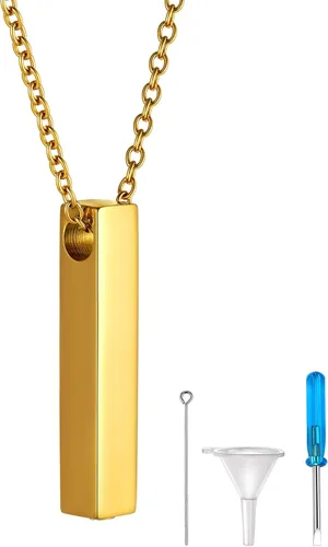 FindChic Collares personalizados con urna para cenizas, barra vertical, gato, luna, reloj de arena, garra de perro, acero inoxidable, chapado en oro