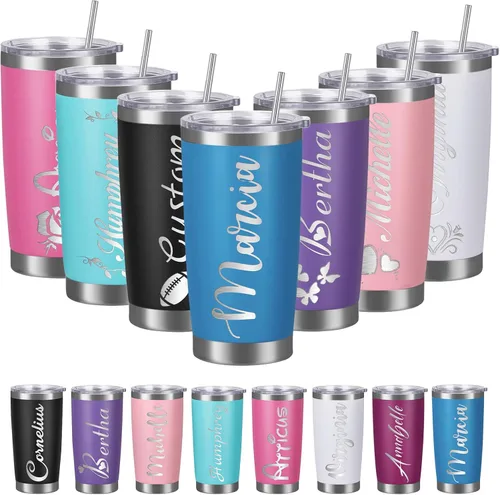 Miniatura 12 de Vasos personalizados con nombres, tapas y pajitas, tazas de viaje grabadas con láser personalizadas de 20 onzas, vasos aislados personalizados
