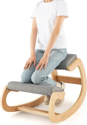 Miniatura 10 de GOFLAME Silla ergonómica para arrodillarse, mecedora de madera con cómodo cojín de asiento acolchado y soporte de rodilla para oficina en casa, Negro