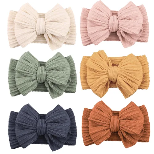 Niceye Diademas hechas a mano para bebés, bandas de cabello suaves y elásticas de nylon con lazos para recién nacidos, bebés y niñas pequeñas