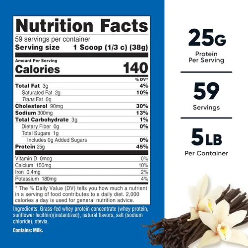 Miniatura 2 de Nutricost Concentrado de proteína de suero alimentado con pasto (vainilla) 5 libras, sin desnaturalizar, sin OMG, sin gluten, sabores naturales