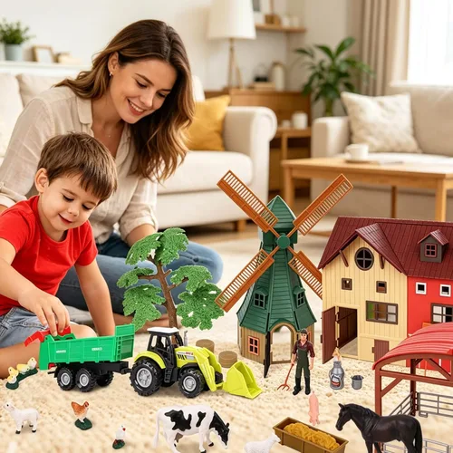 Miniatura 3 de Peagprav Figuras de Animales de Granja Juguetes - Set de Juguetes de 140 Piezas Juguete de Granero Caballo Establo Tractor Remolque Molino de Viento