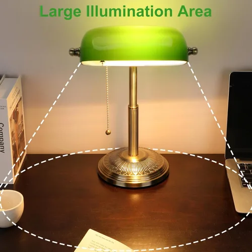Miniatura 3 de LINNMON Lámpara de Escritorio de Banquero, Lámpara Retro Verde, Lámpara Vintage con Interruptor de Cadena de Tirar para Oficina en el Hogar