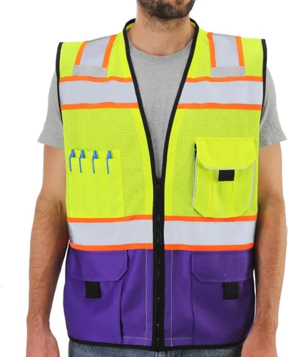 Miniatura 9 de Dib Safety - Chaleco reflectante de alta visibilidad con bolsillos y cremallera, malla de alta visibilidad ANSI Clase 2, hecho con cinta reflectante