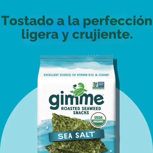 Miniatura 4 de Gimme Algas Marinas Orgánicas Premium Tostadas, Sal Marina, 20 Unidades, Keto, Vegano, Sin Gluten, Gran Fuente de Omega3 y Yodo, Aperitivo Saludable