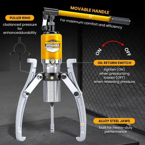 Miniatura 2 de NEWTRY Kit de extractor hidráulico de engranajes de 5 toneladas, separador de tracción de rodamientos de rueda, extractor de 3 mandíbulas, vertical