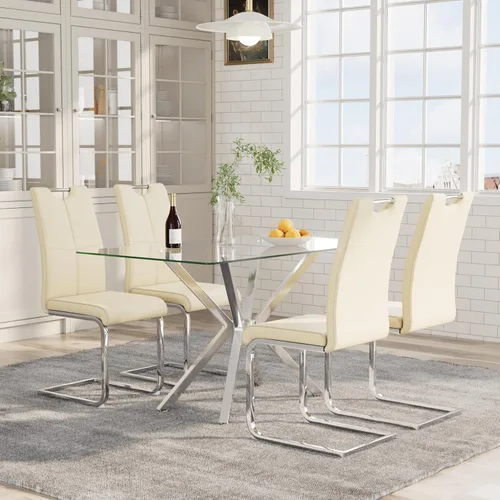 Miniatura 20 de Mesa de comedor de 5 piezas de 47 pulgadas con 4 sillas de piel sintética, juego de mesa de comedor moderno para 4, mesa de cocina rectangular