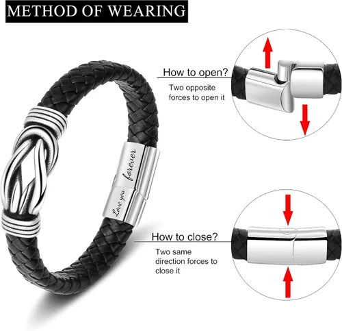 Miniatura 6 de Pulsera de cuero para hombres, marido, hijo, nieto, novio, Navidad, cumpleaños, día del padre, aniversario, día de San Valentín, regalo para hombre