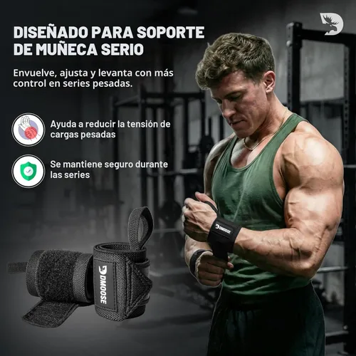 Miniatura 2 de DMoose Fitness Muñequeras para levantamiento de pesas de 18 pulgadas – Envoltura de gimnasio resistente con lazo para el pulgar para apoyo y alivio