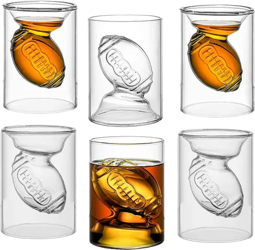 JUEGO DE 6 - Vasos de chupito reversibles de fútbol americano 2 oz / 4.5 oz (Clásico) 2 oz / 4.5 oz, con forma de balón de fútbol americano en
