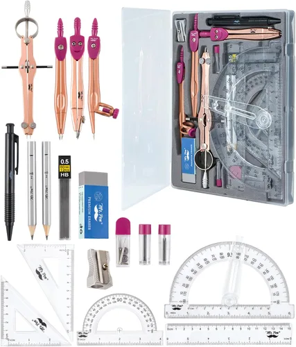 Miniatura 10 de Mr. Pen - Juego de geometría, 15 piezas, negro, transportador de brazo giratorio de 6 pulgadas, compás, escuadras, regla, compases y transportador