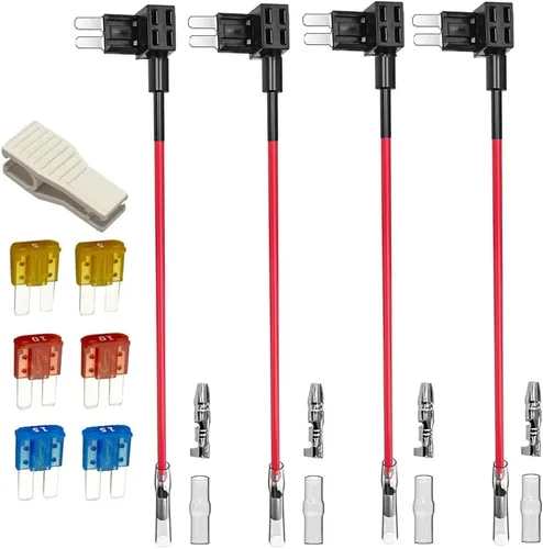 Gebildet 4 fusibles Micro2 de 12 V-24 V para añadir un circuito, portafusibles de hoja trasera de cerdito con arnés de cables, 6 fusibles Micro 2
