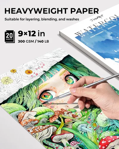 Miniatura 2 de Jusart Bloc de papel de acuarela de 9 x 12 pulgadas, 140 libras, papel de color de agua de prensa en frío, sin ácidos, para medios húmedos y secos