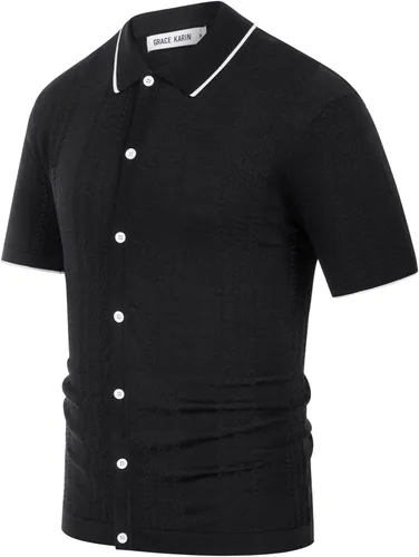 Miniatura 9 de GRACE KARIN Polo de punto transpirable para hombre, camisas con botones de bolos ahuecados
