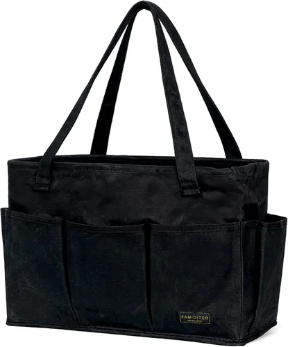 Miniatura 11 de Bolsa de herramientas de lona encerada duradera de 16 onzas con marco de metal, bolsa de almacenamiento de herramientas tipo tote grande plegable