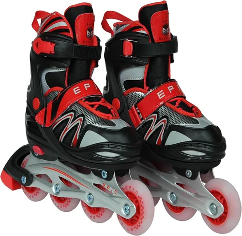 Miniatura 6 de Epic Skates Drift - Patines en línea ajustables con ruedas con luz LED, negro/rojo, juvenil 1-4
