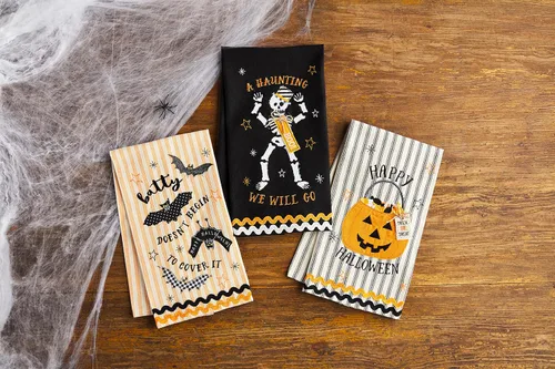 Miniatura 2 de Mud Pie Toalla de Halloween con apliques, rayas, 18" x 26