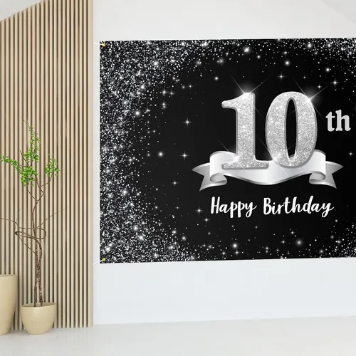 Miniatura 7 de HAMIGAR Telón de fondo de pancarta de feliz 10 cumpleaños de 6 x 4 pies, decoraciones de cumpleaños de 10 años, suministros de fiesta para niñas