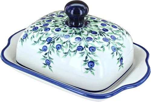 Miniatura 5 de Blue Rose Polish Pottery – Mantequillera cuadrada de tulipán azul – Se adapta a 1 barra – Mantequera para organización y almacenamiento de encimera