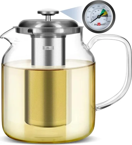 Miniatura 11 de Aquach Tetera de vidrio de 51 onzas con infusor extraíble de acero inoxidable, apta para estufa y lavavajillas, ideal para preparar té suelto