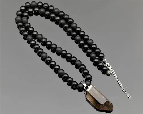 Miniatura 192 de Colgante de turmalina cruda natural, Collar de cuentas de ónix negro genuino, Collar de piedra negra, Collar de piedras preciosas, Cuentas de 0.315