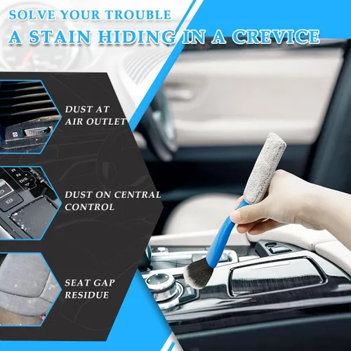 Miniatura 3 de Ziciner 2 cepillos de doble cabezal para limpieza de coche, cepillos suaves para detalles de plumero interior de automóvil, pantalla universal