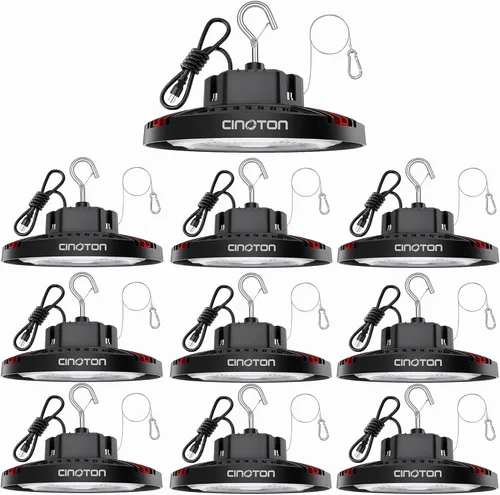 Miniatura 13 de CINOTON Luz LED UFO de Bahía Alta de 100W, Luces LED de Aluminio para Tienda con 15000LM, Iluminación de Bahía Comercial de 5000K para Almacén