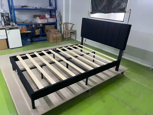 Miniatura 2 de IYEE NATURE Marco de cama tamaño King con cabecero, plataforma resistente con soporte de listones de madera, sin somier, base de colchón, fácil