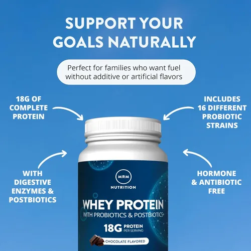 Miniatura 3 de MRM Nutrition Proteína de suero - Sabor chocolate, aislado de proteína de suero microfiltrado y concentrado, 16 cepas probióticas diferentes, BCAA