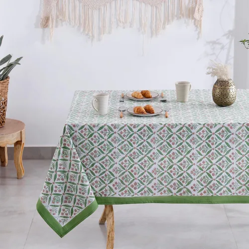 Miniatura 18 de Labhanshi Mantel rectangular de 6 plazas de algodón prelavado con estampado indio a mano, 60 x 90 pulgadas, diseño floral de algodón prelavado