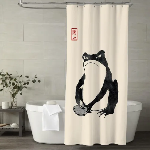 Miniatura 14 de Cortina de Ducha para Cabina con Rana No Impresionada Tinta Arte Lindo Divertido Estilo Asiático Tradicional Japonés 36x72 pulgadas Cortina de Baño