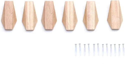 Miniatura 7 de Ganchos de pared de madera, paquete de 6 ganchos montados de madera rústica resistente para bata, perchero para sombreros, para colgar toallas