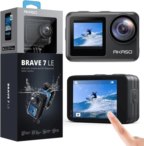 AKASO Brave 7 LE 4K30FPS 20MP Cámara de acción WiFi con pantalla táctil EIS 2.0 Zoom control remoto cámara sumergible hasta 40 metros con 2 baterías