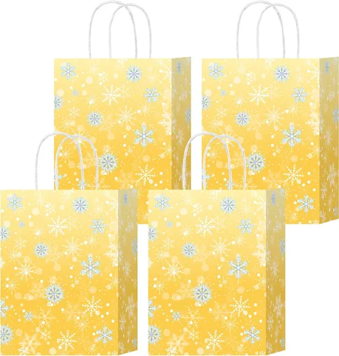 Miniatura 9 de HongXingHai Bolsas de regalo de Navidad con asas, paquete de 16 bolsas de papel kraft con diseño de copo de nieve, bolsas reutilizables para fiestas